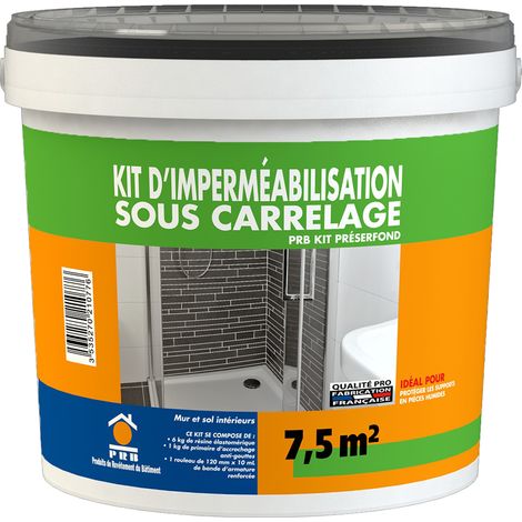 Kit d’imperméabilisation sous carrelage – Primaire 1kg – Résine 6kg – Bande d’armature SEBS 10m – Étanchéité rapide et durable en milieux humides – PRB