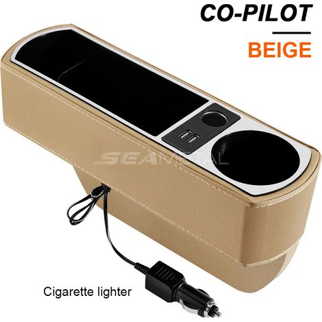 (B Droite-USB) Organisateur de voiture avec chargeur sans fil, boîte de rangement tout-en-un pour l'espace entre les sièges, poche de rangement latérale pour la console centrale et porte-gobelet