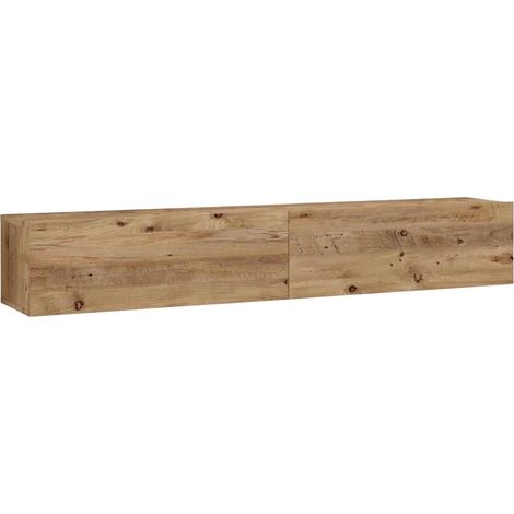 Cotecosy – Meuble TV suspendu 180 cm avec 2 portes battantes – Naturel clair – Panneau mélaminé – Charge max 20 kg