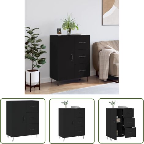 The Living Store Buffet noir 69,5x34x90 cm bois d'ingénierie - Buffet Noir - Meuble Rangement - Commode - Mobilier Salon - Décoration Intérieure (1/5)