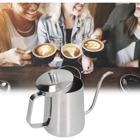 Bouilloire à filtre manuelle de 600 ml avec poignée en acier naturel, corps droit, acier inoxydable 304, bec verseur étroit, cafetière (1/5)