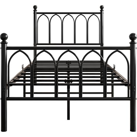 Letto matrimoniale 90x200 cm in metallo nero con testiera alta, LED e USB (1/5)