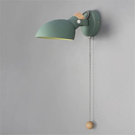 Applique de Chevet avec Interrupteur à Tirette, Lampe Murale E14 Moderne Nordique Abat-Jour en Métal Lampe de Lecture Réglable pour Chambre Salon Bureau Couloir Escalier,Vert (1/5)