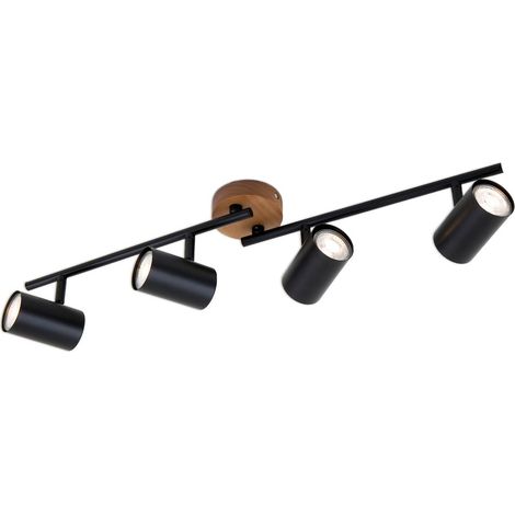 Deckenspot retro vintage dreh- & schwenkbar 4x GU10 Schwarz Holzbasis Briloner