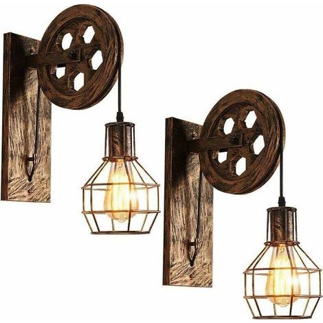 AMXCNOY Applique murale industrielle vintage à poulie – Lampe E27 pour intérieur en métal laiton – Dimensions 30,5 x 9,5 cm – Idéale pour salon et restaurant (1/4)