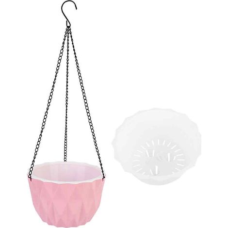 Zuioae - Vaso da fiori sospeso in resina plastica rosa, ad assorbimento automatico dell'acqua (taglia media), con motivo a ravanello verde, set da 1. Offerta speciale.