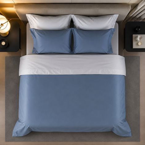 Ensemble Complet Lit Place et demie Rosirora, en Percale, Lavable en Machine, Sèche-linge, bleu (1/4)