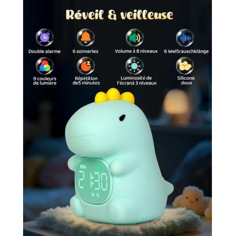 Sveglia dinosauri con lucina notturna per bambini, lampada da tavolo ricaricabile in silicone, perfetta compagna di sonno per ragazzi e ragazze (1/4)