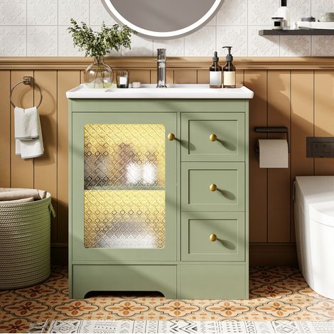 Waschtisch Schrank Aufbewahrung 80x50x87cm Grün OKMYHOME (1/5)