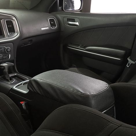 1 colour: Black Material: PU Type A armrest box cover, car interior accessory suitable for Dodge. (1/5)