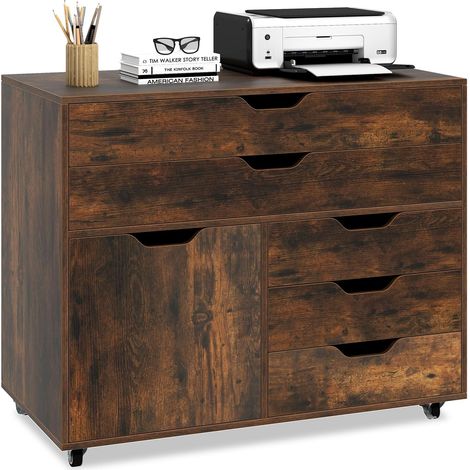 Costway – Caisson bureau à roulettes 5 tiroirs – Étagère réglable – Support imprimante – 77,5 x 40 x 64 cm – Mobilité avec 5 roulettes dont 2 freinées (1/5)
