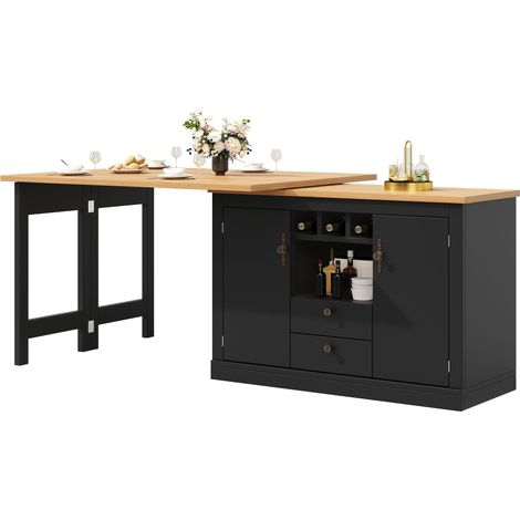 ELVMI Bartisch ausziehbar mit Stauraum, Weinregal und 360° Drehfunktion, für Esszimmer, 120×40×76 cm, Schwarz (1/5)