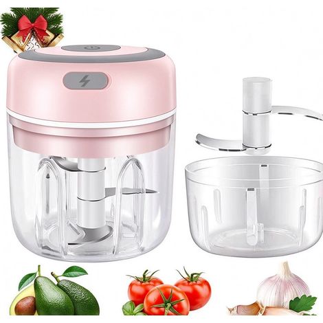Hachoir à ail électrique, mini robot culinaire sans fil, broyeur à ail rechargeable avec lames en acier inoxydable, sans BPA, pour noix, oignons, piments, gingembre et herbes (rose) (1/5)