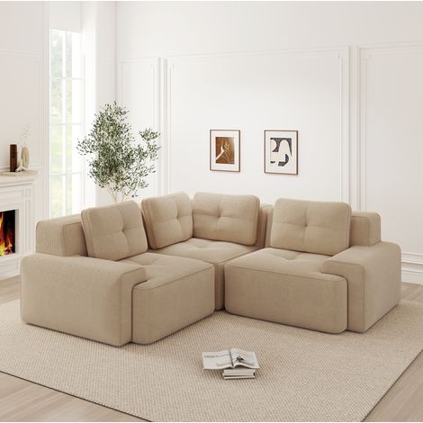 Modulares Ecksofa 206 x 206 x 69 cm aus Cord, beige, montagefrei – MEUBLIV (1/5)