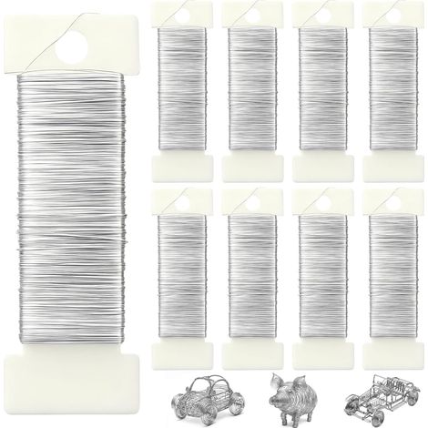 Bobine de Fil de Fer 0,3mm x 50m, 8 Rouleaux de Fil de Fer Galvanisé Fil de Fer Souple Loisir Creatif Fil de Fer Fleuriste Argent Filin Metallique Fin pour DIY Bijoux Jardin Création de Fleurs (1/5)