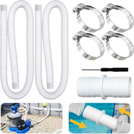 Lot de 2 Tuyaux de Piscine 32 mm, Avec 4 Clips de Sécurité et 1 Raccord de Tuyau, Tuyau de Piscine de 150 cm et 32 mm, Pour Pompe de Filtration et Piscine (1/5)
