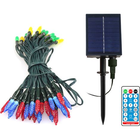 Guirnalda de luces solares de 7 m (23 pies) / 50 LED, decoración navideña, resistente al agua, cable de cobre, luces para bodas y fiestas en el jardín con control remoto. (1/5)