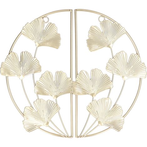 2 Décorations murales métalliques feuilles de Ginkgo dorées, style nordique moderne et épuré, pour embellir votre intérieur. (1/5)