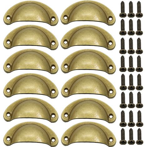12 Pièces Poignée de Porte Coquille, Rétro Poignées de Porte, Poignées de Meubles Traditionnelles en Demi Lune Avec Vis, pour Tiroir,(Bronze Jaune) (1/5)