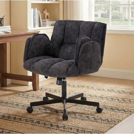 Silla de oficina de tela negra, soporte lumbar de aire ajustable, reposabrazos abatibles hacia fuera, giratoria 360°, 60×68×86 cm (1/5)