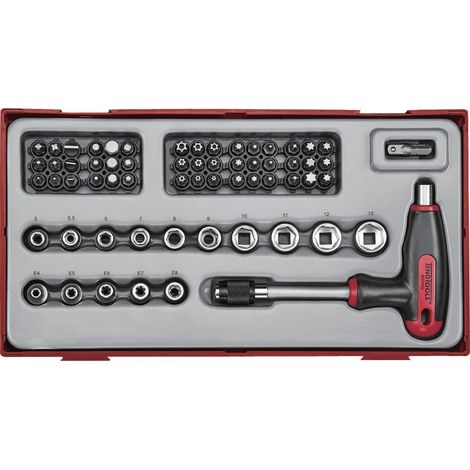 Set douilles et embouts poignée en T TT1 tray 1/4 PH- PZ- Plat- TX-- TPX- HEX- ROB- gr 62 pièces Teng Tools TTTHQ62