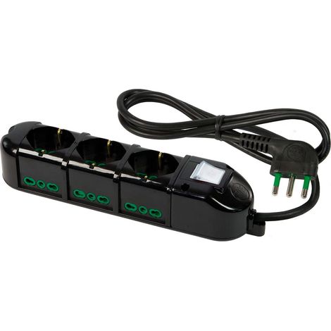 FANTON 48123-B Multipresa elettrica 9 posti con 3 prese universali e 6 prese bivalenti italiane laterali ciabatta spina grande 16A colore nero (1/5)