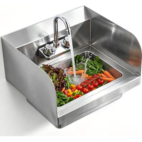 Montage mural ou encastrable, lave-mains inox avec robinet 432 x 381 x 330 mm pour salle de bain, bar, garage (1/5)