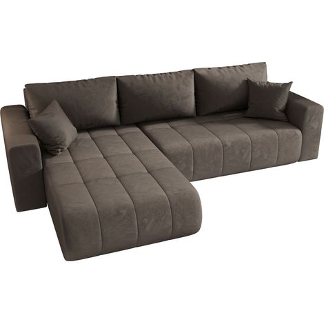 Canapé d'angle convertible en velours MILO angle gauche-Marron-angle gauche (1/5)