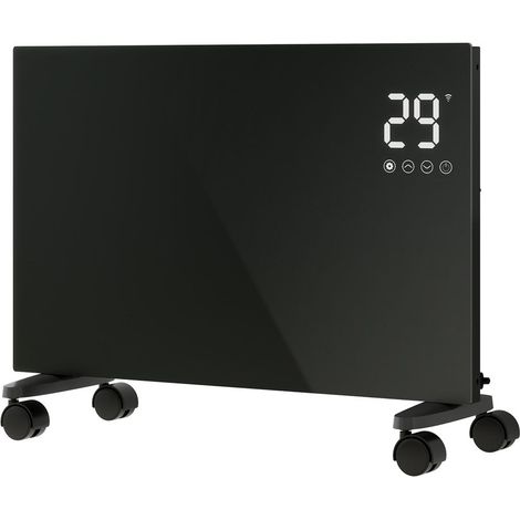 Radiateur électrique mobile mural AICA NDJ1 1500W WiFi verre noir glacé ultra-fin 70mm