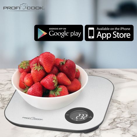 Proficook KW 11158 Báscula de Cocina Inteligente Bluetooth con App, Precisión 1g, Hasta 5 kg, Acero Inoxidable  Plata (1/5)