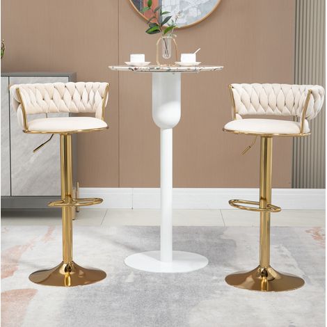 chaise banc tabouret pivotant 360° velours ivoire OKMYHOME (1/5)