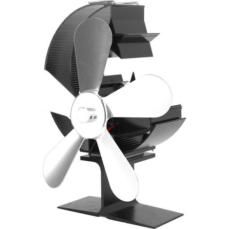 Ventilateur de poêle à 5 pales à dissipation thermique rapide en alliage d'aluminium, pour cheminée à bois (argenté). (1/5)