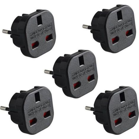 [Pack Adaptateur de voyage UK/FR] Haute Qualité - Adaptateur Prise UK/Royaume Uni/UK 3 Broches vers Les Prises Françaises (Pack x5) (1/4)