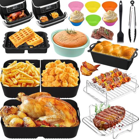 Moule Silicone Air Fryer Accessoires pour Ninja Air Fryer 10.4L AF500EU/COSORI 10L/COSORI Dual Zone 10L Twinfry Airfryer, Silicone Plat, Grille Racks, Grille de Grille (1/5)
