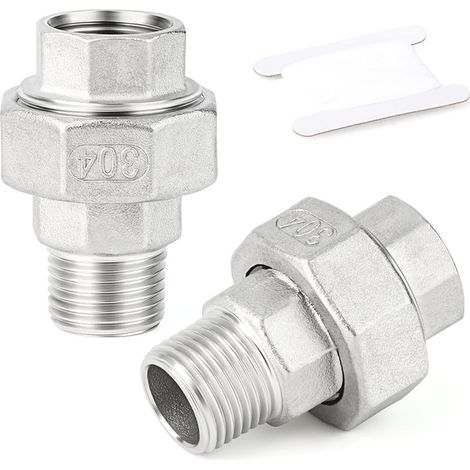 CYRILL –2 pièce 1" BSP en acier inoxydable 304 Raccords femelles et mâles, raccords union, adaptateurs filetés pour eau/huile/gaz (1/5)