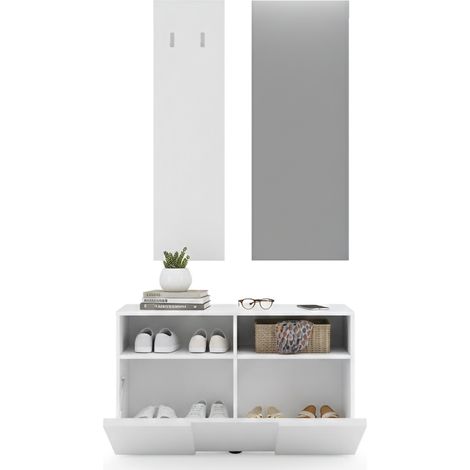Garderobenschrank Riano, Spiegel inklusive, 4 Paar Made in Italy, 2 Regale, 91x36x165h cm Weiß Fantasie