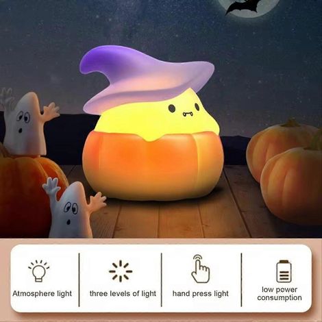 LED-Geisterkürbis-Silikonlampe, dekoratives Halloween-Nachtlicht, weiches Silikon-Nachtlicht, stimmungsvolle Beleuchtung für gruselige Dekoration (1/5)