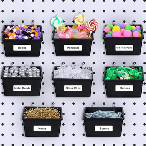 Kit de 8 bacs à pegboard, rangement pour accessoires et pièces de panneau perforé, compatible avec tout panneau pour organiser quincaillerie, attaches, atelier, abri à outils, fournitures de loisirs c (1/5)