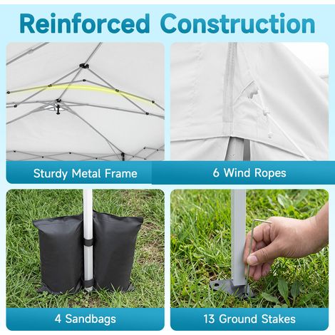 Tente pliante blanche 10 x 20 pieds avec 6 parois latérales, hauteur réglable et toit ventilé pour fêtes, camping et événements (1/5)