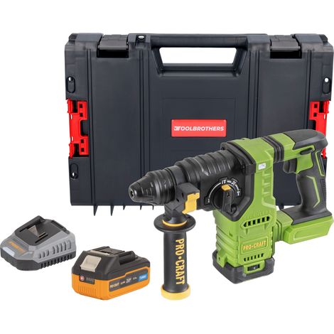 Procraft PHA30bb Trapano a percussione a batteria 20 V 2,8 J SDS plus Brushless + 1x batteria 4,0 Ah + caricabatteria + valigetta portautensili RHINO (1/5)