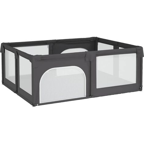 vidaXL Parque para bebés con 2 puertas tela Oxford gris oscuro (1/2)