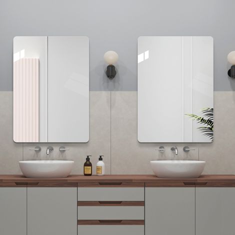 Espejo de baño de pared 50 x 70 cm sin marco, esquinas redondeadas R50, plateado DESVIAE (1/5)
