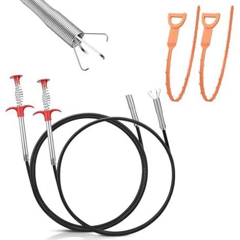 Lot de 2 pinces à griffes – 90 cm et 200 flexibles pour cuisine, salle bain, nettoyage des tuyaux canaux avec crochet cheveux Pince préhension - (1/5)