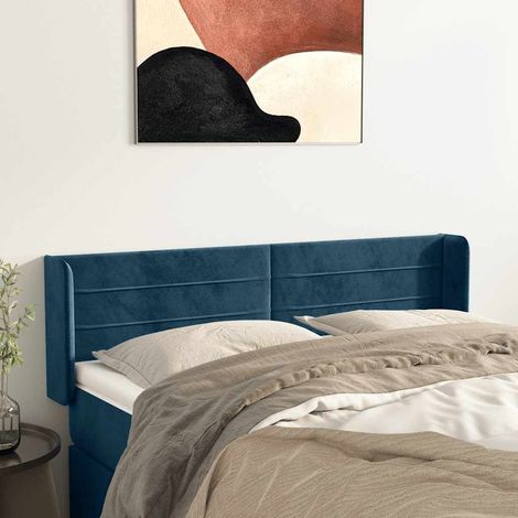 Tête de lit avec oreilles Style Classique Armoire de lit - Bleu foncé 147x16x78/88 cm Velours BV878580 - BonneVie (1/5)