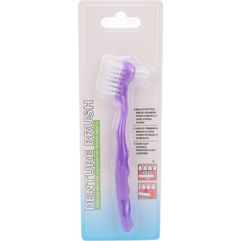 Brosse de nettoyage pour prothèses dentaires, brosse à dents double face pour prothèses dentaires, brosse à dents violette pour prothèses dentaires (1/5)