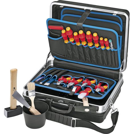 Knipex Werkzeugkoffer Basic, Montagekoffer bestückt mit Grundausstattung VDE Elektroinstallation, Strapazierfähige Ausführung aus ABS-Material, schwarz (00 21 05 HLS)