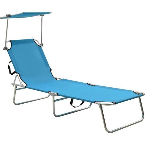 Bain de soleil pliable Chaise de jardin - Transat de jardin avec auvent Acier Turquoise et bleu BV382311 - BonneVie (1/5)
