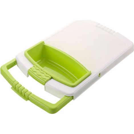 Planche à découper en plastique avec panier d'égouttage, verte, planche à découper multifonctionnelle pour la cuisine (1/4)