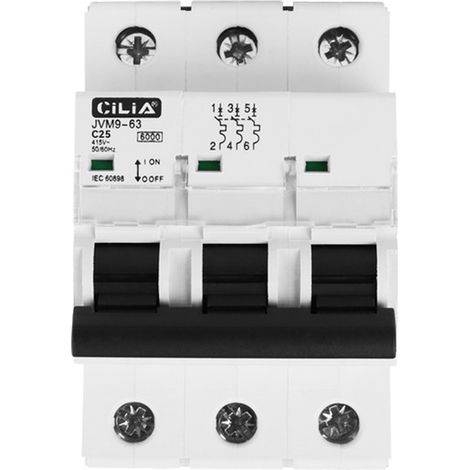 CILIA Leitungsschutzschalter 3-polig (3P), C-Charakteristik, 6kA, 400V AC (Drehstrom), 3 Module, Sicherungsautomat für Hutschiene, Dreiphasig C25