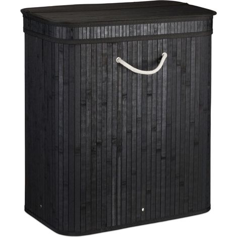 Cesto para ropa sucia de bambú 63 x 55 x 35 cm con tapa ventilada 2 compartimentos decoración de baño de bambú natural 130006479 (1/5)